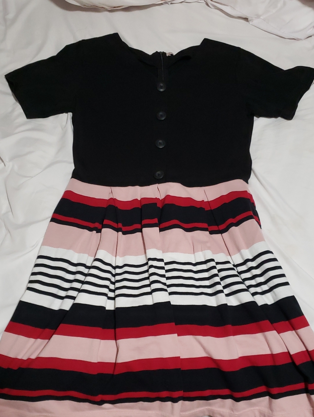 Women's Black & Pink Striped Casual Fit-and-Flare Dress